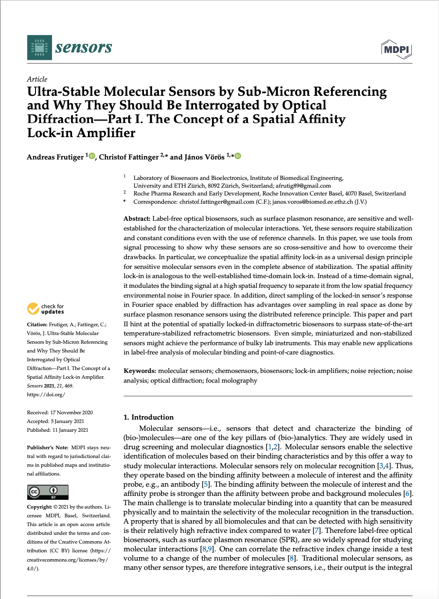 2021 Frutiger Ultra Stable Molecular Sensors by Submicron Referencing and why they should be interrogated by Optical diffraction - Part I The concept of the spatial affinity lock-in amplifier