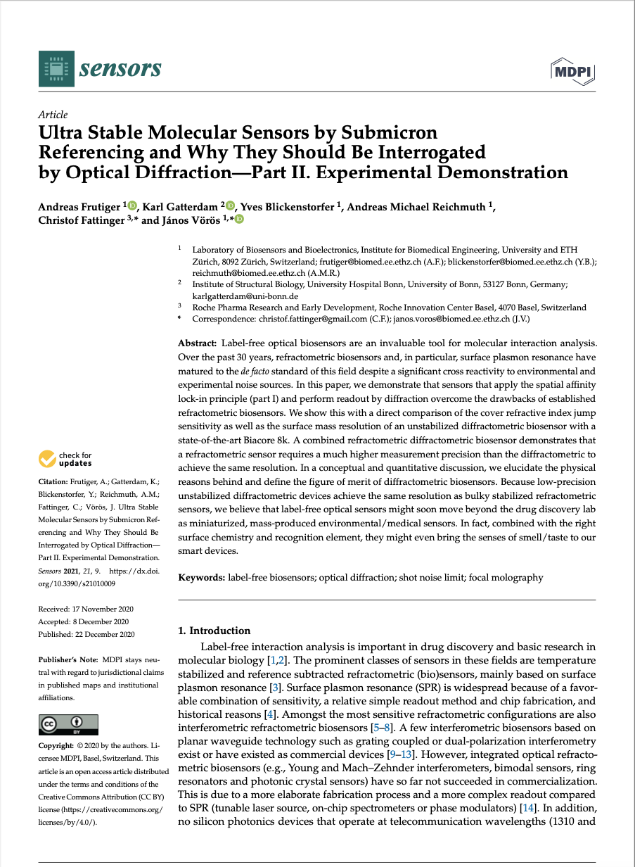 2021 Frutiger Ultra Stable Molecular Sensors by Submicron Referencing and why they should be interrogated by Optical diffraction - Part II Experimental Demonstration